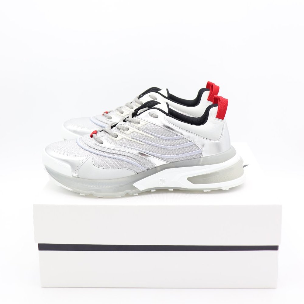 NIB Givenchy GIV 1 Mens Metallic Silver Leather Mesh Low-Top Sneakers - Picture 4 of 7